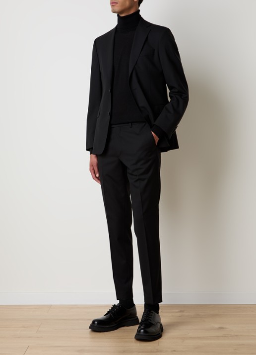 Oscar Jacobson Denz slim fit pantalon van wol met steekzakken - voorkant 3 zwart