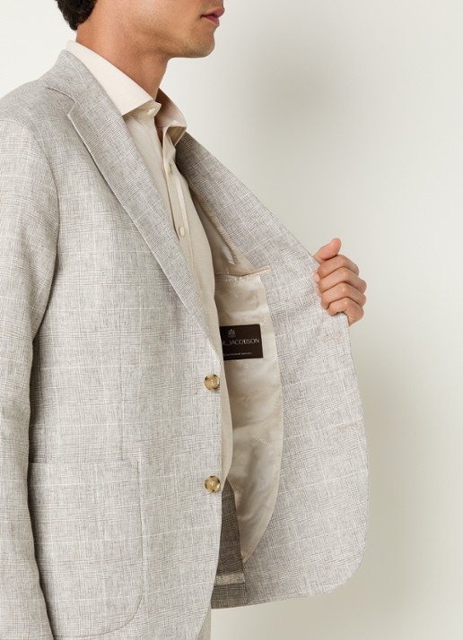 Oscar Jacobson Ferry colbert met ruitdessin en opgestikte zakken  - detail 3 beige