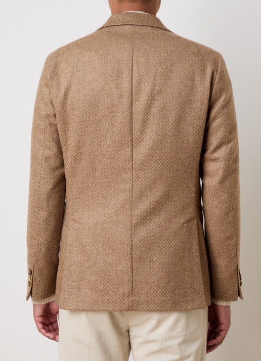 Oscar Jacobson Ferry regular fit colbert in wolblend met gemêleerd dessin - achterkant beige