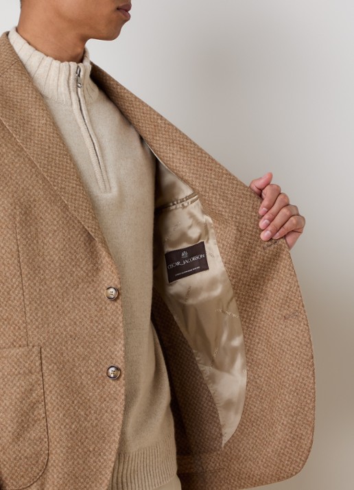 Oscar Jacobson Ferry regular fit colbert in wolblend met gemêleerd dessin - detail 5 beige
