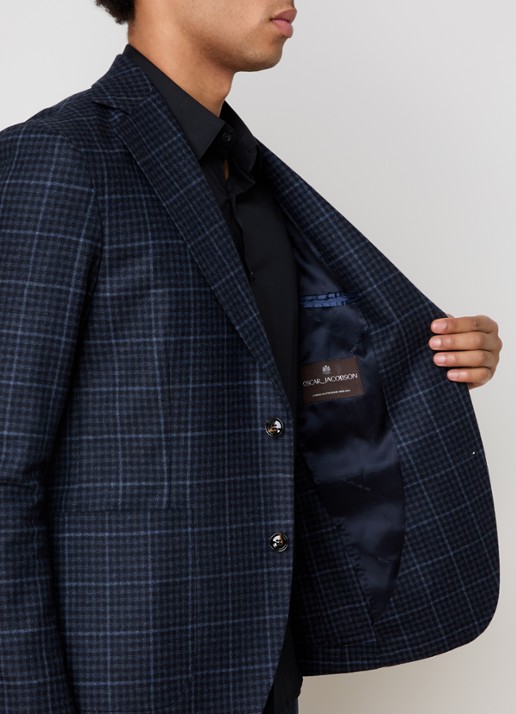 Oscar Jacobson Ferry regular fit colbert in wolblend met gemêleerd dessin - detail 5 donkerblauw