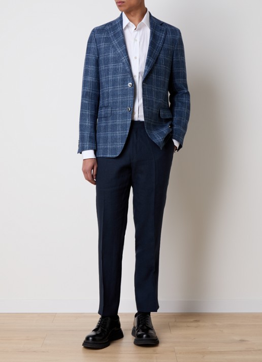 Oscar Jacobson Fogerty regular fit colbert in wolblend met klepzakken  - voorkant 7 indigo