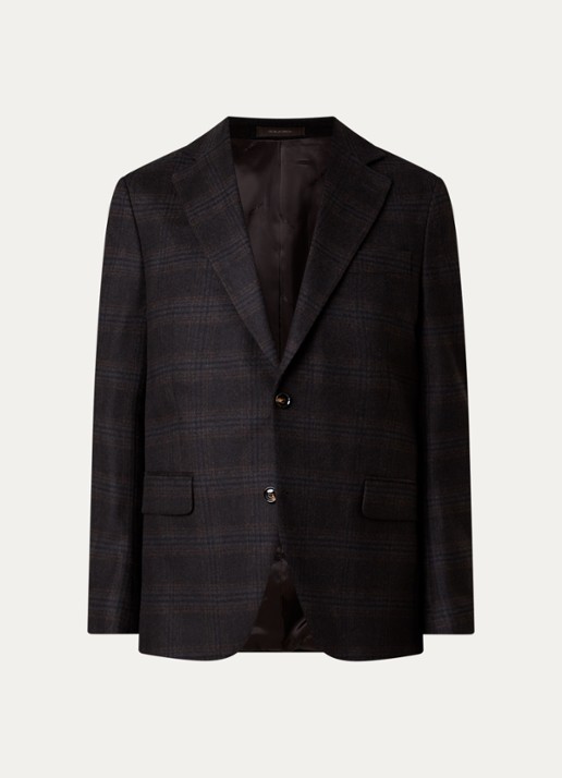 Oscar Jacobson Fogerty regular fit colbert in wolblend met ruitdessin - voorkant 5 donkerbruin