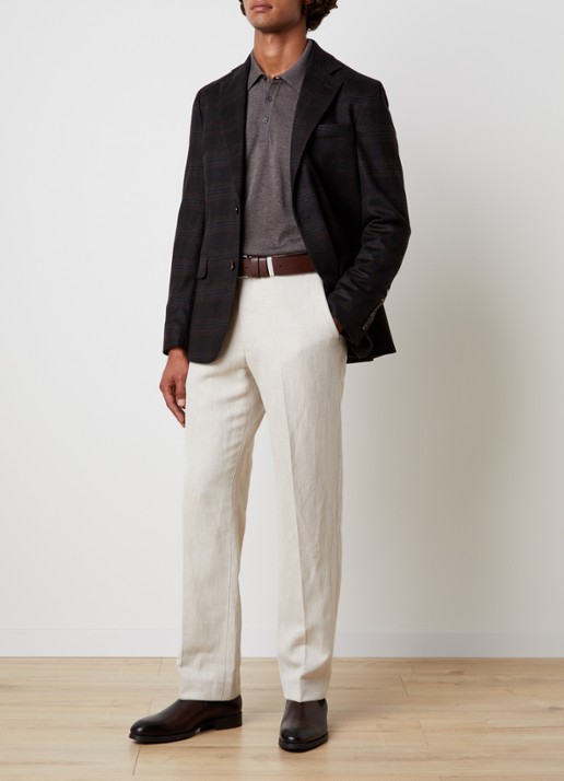Oscar Jacobson Fogerty regular fit colbert in wolblend met ruitdessin - voorkant 6 donkerbruin