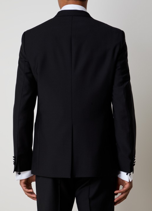 Oscar Jacobson Frampton slim fit colbert van wol met klepzakken - achterkant zwart