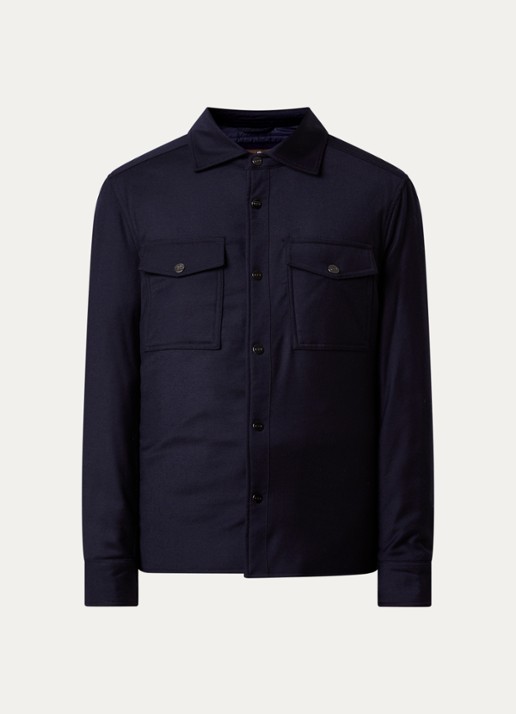 Oscar Jacobson Gewatteerd overshirt van wol met borstzakken - voorkant 5 donkerblauw