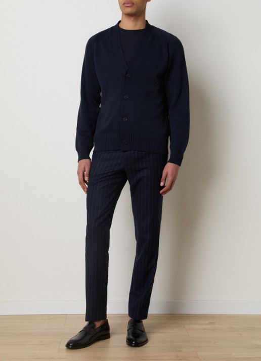 Oscar Jacobson Hover fijngebreid vest met stretch - voorkant 2 donkerblauw