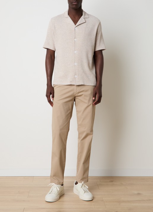 Oscar Jacobson Konrad regular fit overhemd in linnenblend - voorkant 3 beige