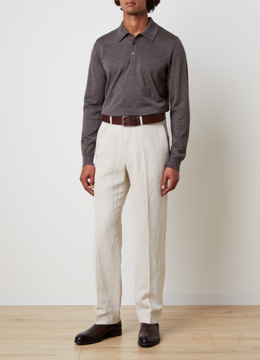 Oscar Jacobson Melvin fijngebreide regular fit polo van scheerwol - voorkant 4 taupe
