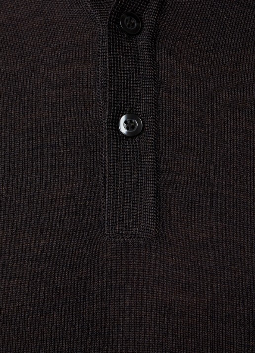 Oscar Jacobson Melvin fijngebreide regular fit polo van scheerwol - detail 2 donkerbruin