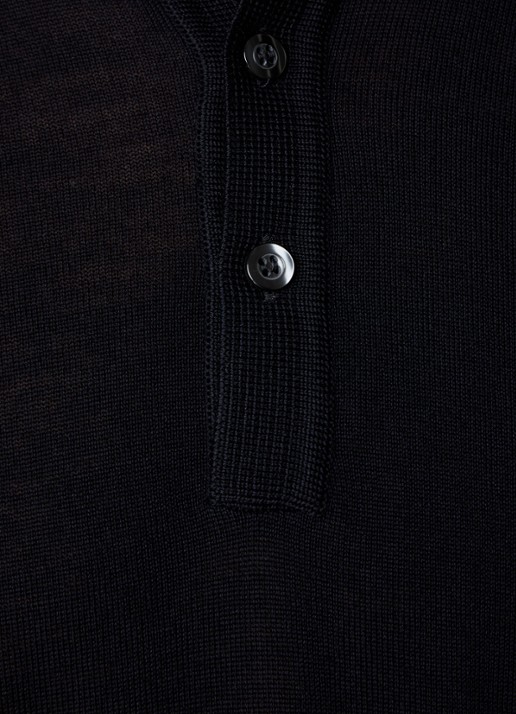 Oscar Jacobson Melvin fijngebreide regular fit polo van scheerwol - detail 2 donkerblauw