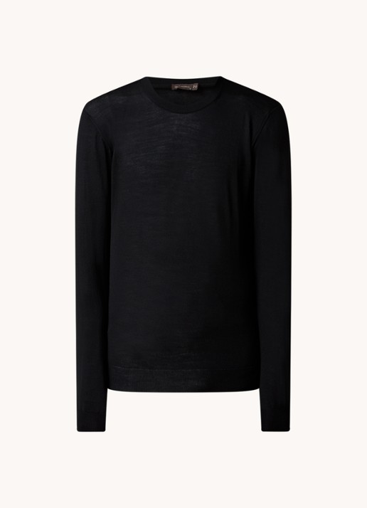 Oscar Jacobson Miguel fijngebreide pullover van scheerwol - voorkant zwart