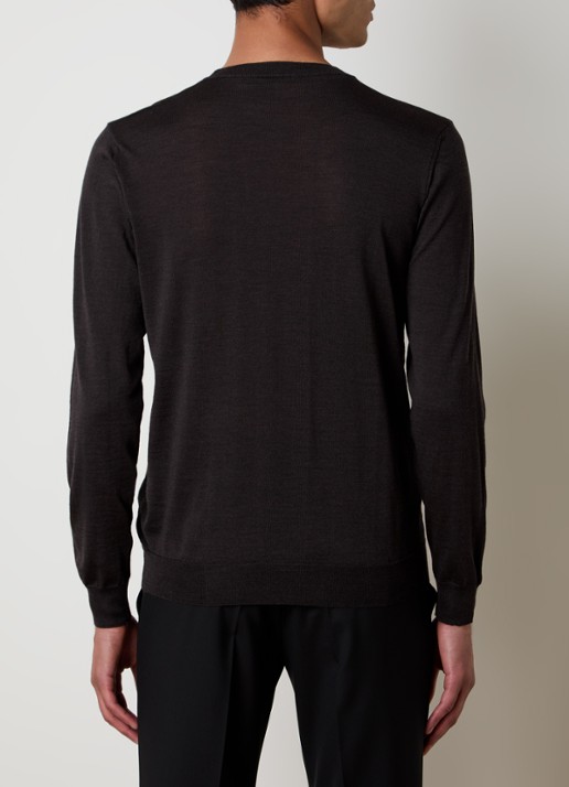 Oscar Jacobson Miguel fijngebreide pullover van scheerwol - achterkant 5 donkerbruin