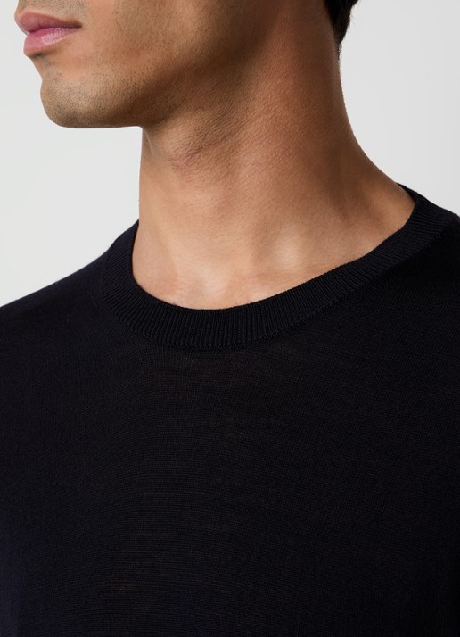 Oscar Jacobson Miguel fijngebreide pullover van scheerwol - detail 2 donkerblauw