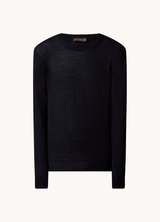 Oscar Jacobson Miguel fijngebreide pullover van scheerwol - voorkant 3 donkerblauw