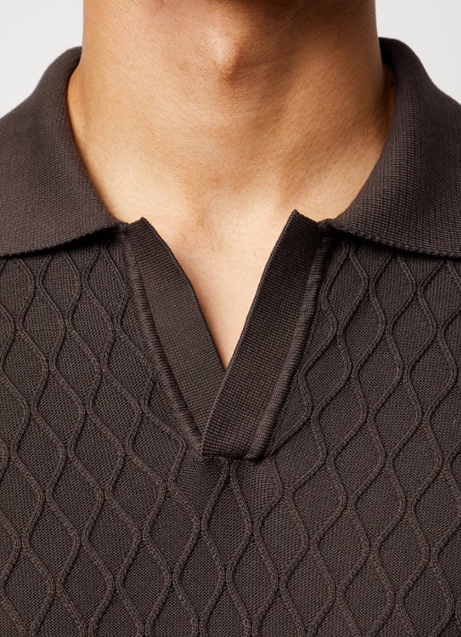 Oscar Jacobson Mirza fijngebreide regular fit polo met structuur - detail 3 bruin