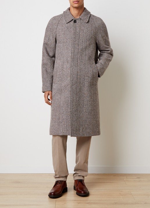 Oscar Jacobson Raglan mantel in wolblend met steekzaken
