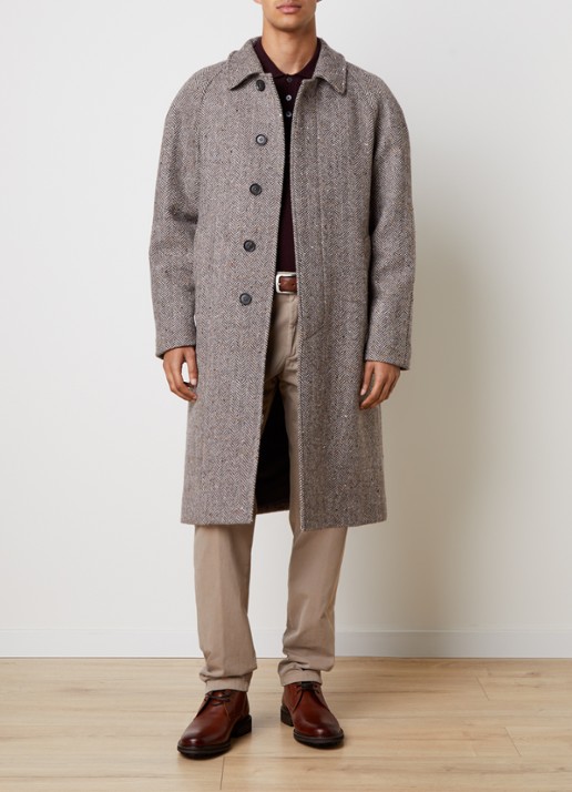Oscar Jacobson Raglan mantel in wolblend met steekzaken - voorkant 6 bruin