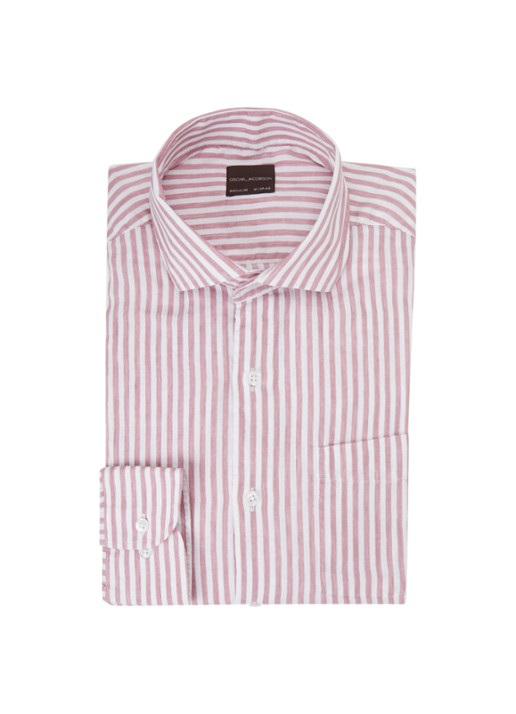 Oscar Jacobson Regular fit overhemd in linnenblend met streepprint - voorkant 4 lichtroze