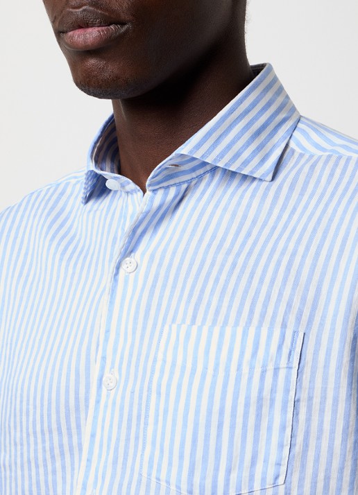 Oscar Jacobson Regular fit overhemd in linnenblend met streepprint - detail 6 lichtblauw