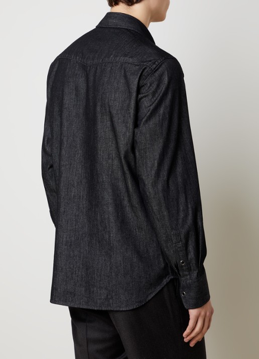 Oscar Jacobson Regular fit overhemd van denim met borstzakken - achterkant 5 grijs