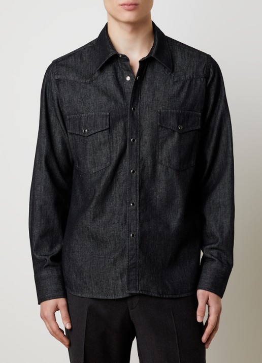 Oscar Jacobson Regular fit overhemd van denim met borstzakken