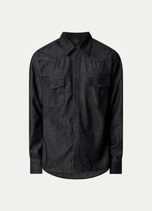 Oscar Jacobson Regular fit overhemd van denim met borstzakken - voorkant 3 grijs