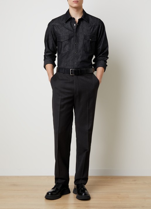 Oscar Jacobson Regular fit overhemd van denim met borstzakken - voorkant 4 grijs