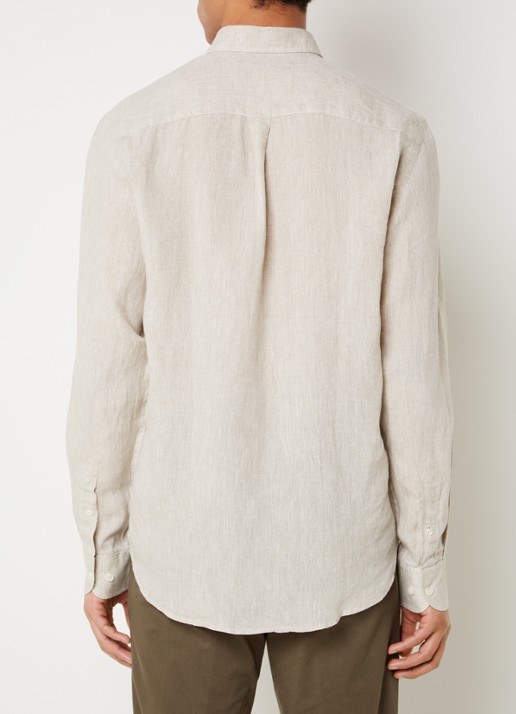 Oscar Jacobson Regular fit overhemd van linnen met button down-kraag - achterkant beige