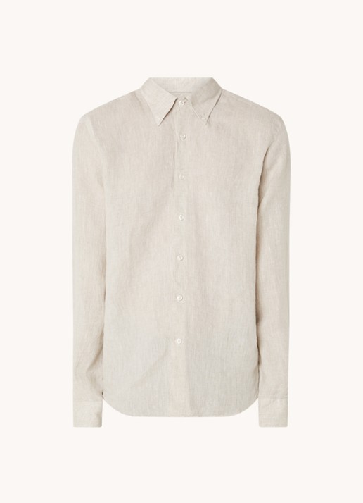 Oscar Jacobson Regular fit overhemd van linnen met button down-kraag - voorkant 5 beige