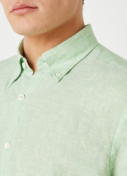 Oscar Jacobson Regular fit overhemd van linnen met button down-kraag - detail 3 lichtgroen