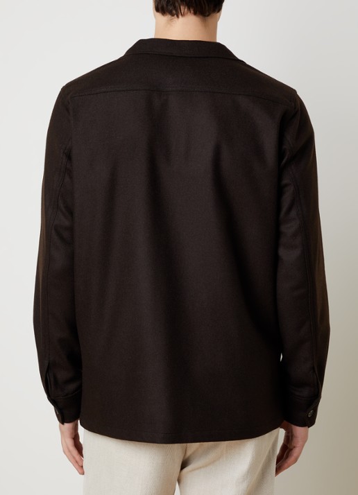 Oscar Jacobson Safari regular fit overshirt in wolblend met klepzakken - achterkant 4 bruin