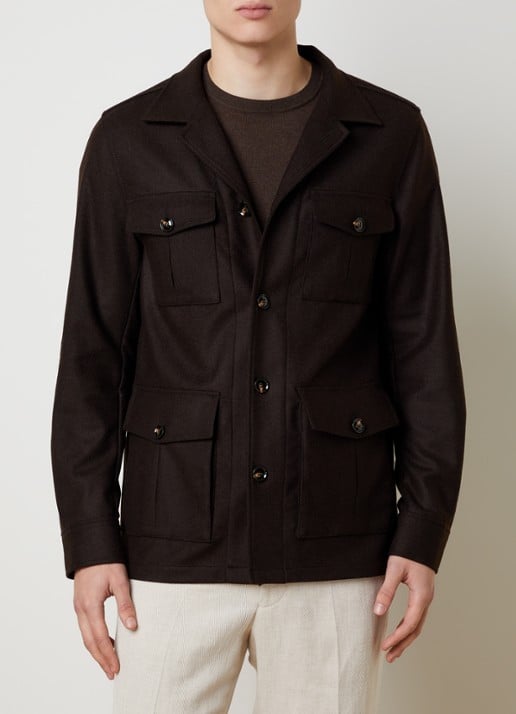 Oscar Jacobson Safari regular fit overshirt in wolblend met klepzakken