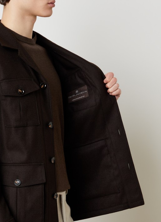 Oscar Jacobson Safari regular fit overshirt in wolblend met klepzakken - detail 2 bruin