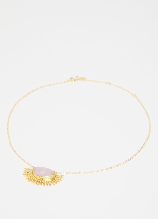 Ottoman Hands Sunrise Aqua Chalcedony ketting verguld - detail lichtroze