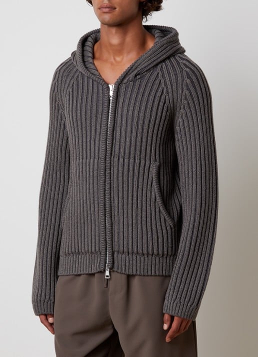 Our Legacy Level Hood ribgebreid vest van merino wol met capuchon