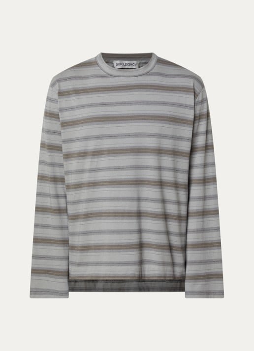 Our Legacy Long sleeve met streepprint - voorkant 2 olijfgroen
