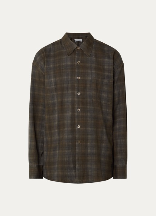 Our Legacy Overshirt met ruitdessin en borstzak - voorkant bronsgroen