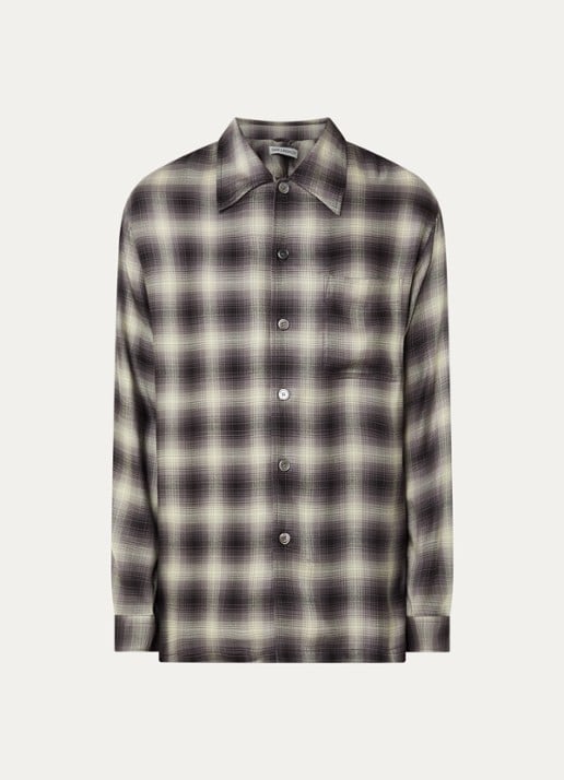 Our Legacy Overshirt met ruitdessin en borstzak - voorkant bruin
