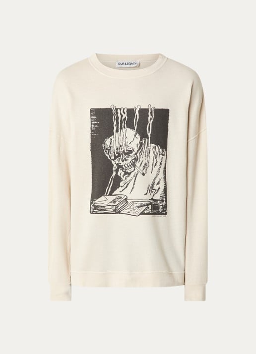 Our Legacy Slack longsleeve in linnenblend met front- en backprint - voorkant 4 beige