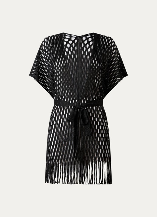 Pain de Sucre Venise kaftan met opengewerkt dessin en franjes