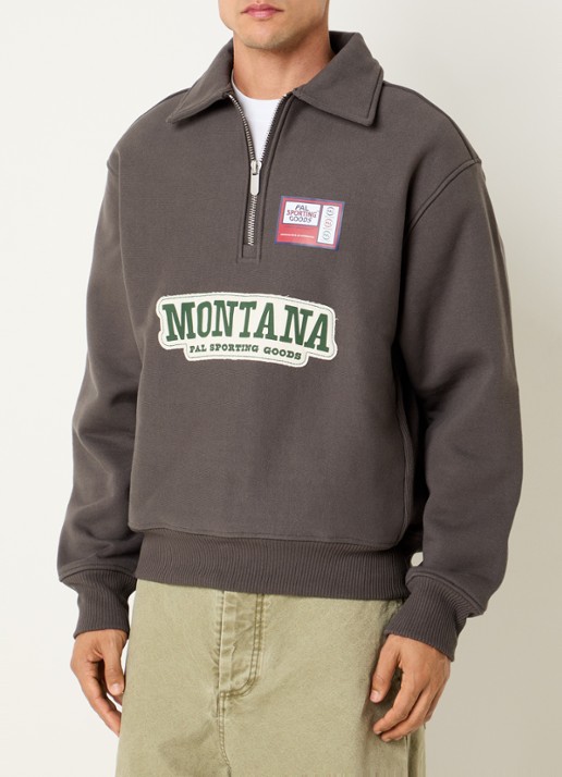 PAL Sporting Goods Montana sweater met logoprint en halve rits - detail taupe