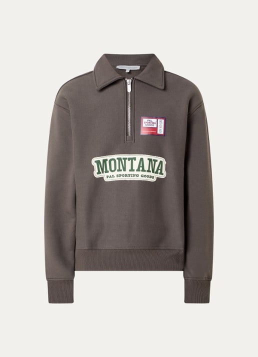 PAL Sporting Goods Montana sweater met logoprint en halve rits - voorkant 3 taupe