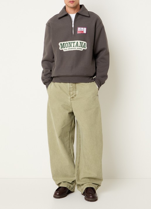 PAL Sporting Goods Montana sweater met logoprint en halve rits - voorkant 4 taupe