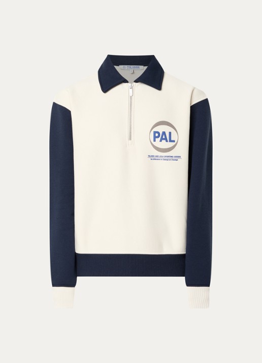 PAL Sporting Goods Pre Game sweater met halve rits en logo - voorkant 3 gebroken wit