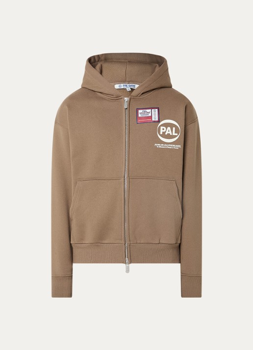 PAL Sporting Goods Pre game sweatvest met capuchon en logo - voorkant 4 donkerbeige
