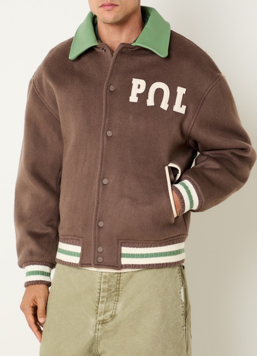 PAL Sporting Goods Ranch gewatteerd baseball jack van wol met details van leer - achterkant 2 mahoniebruin