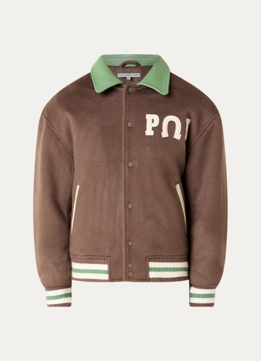PAL Sporting Goods Ranch gewatteerd baseball jack van wol met details van leer - voorkant 3 mahoniebruin