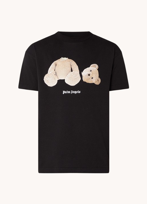 Palm Angels Bear T-shirt met front-en backprint - voorkant zwart