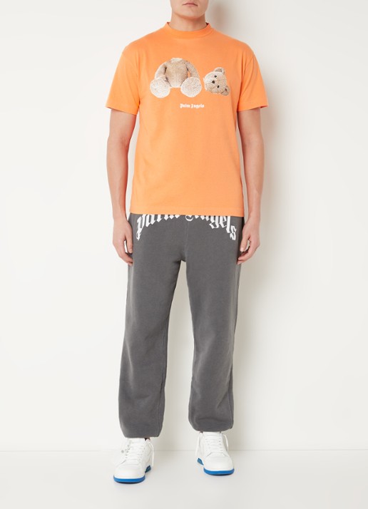 Palm Angels Bear T-shirt met front-en backprint - voorkant 5 oranje